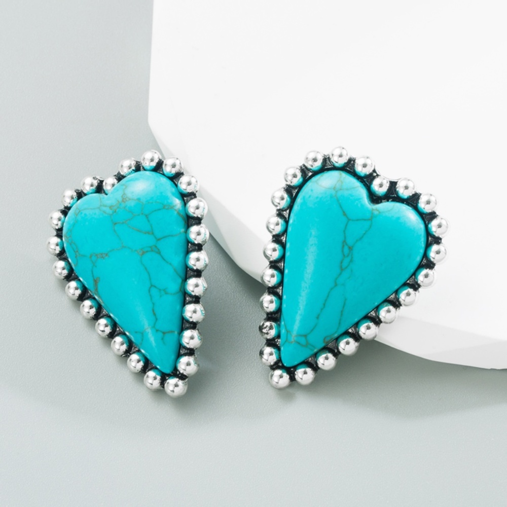 Turquoise Heart Post Earrings